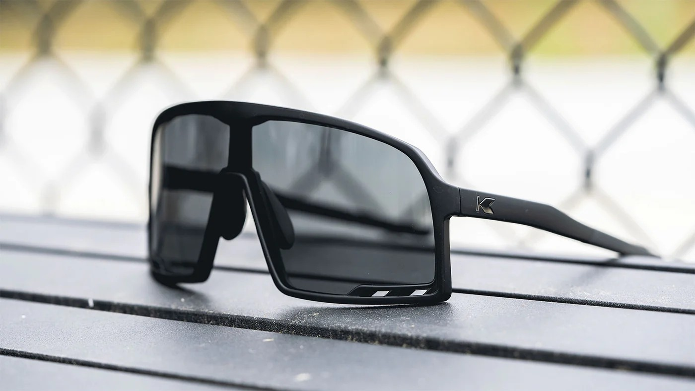 Sport Sunglasses with Black Frames and Black Smoke Lenses, Flyover