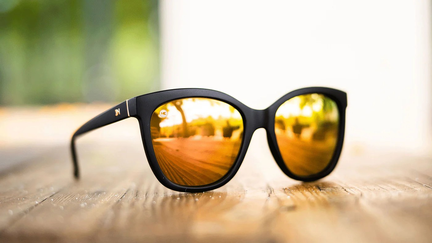 Sunglasses with Matte Black Frames and Polarized Rose Gold Lenses, Flyover