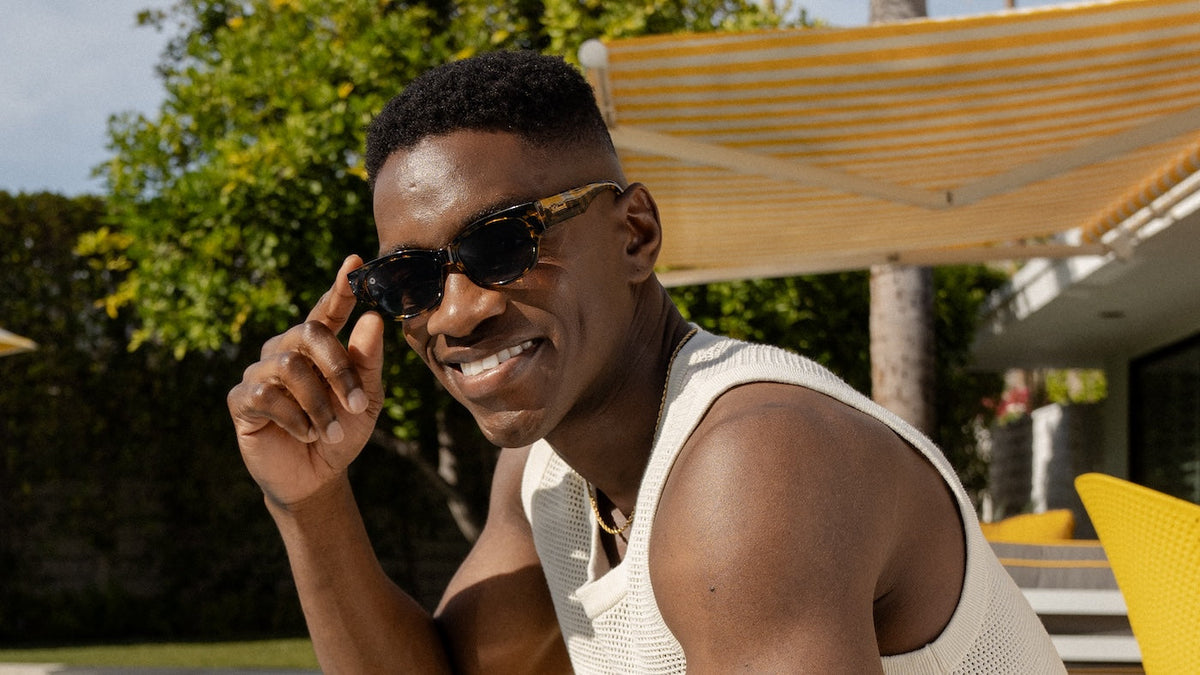 Male wearing Le Grand Amour Junipers Sunglasses