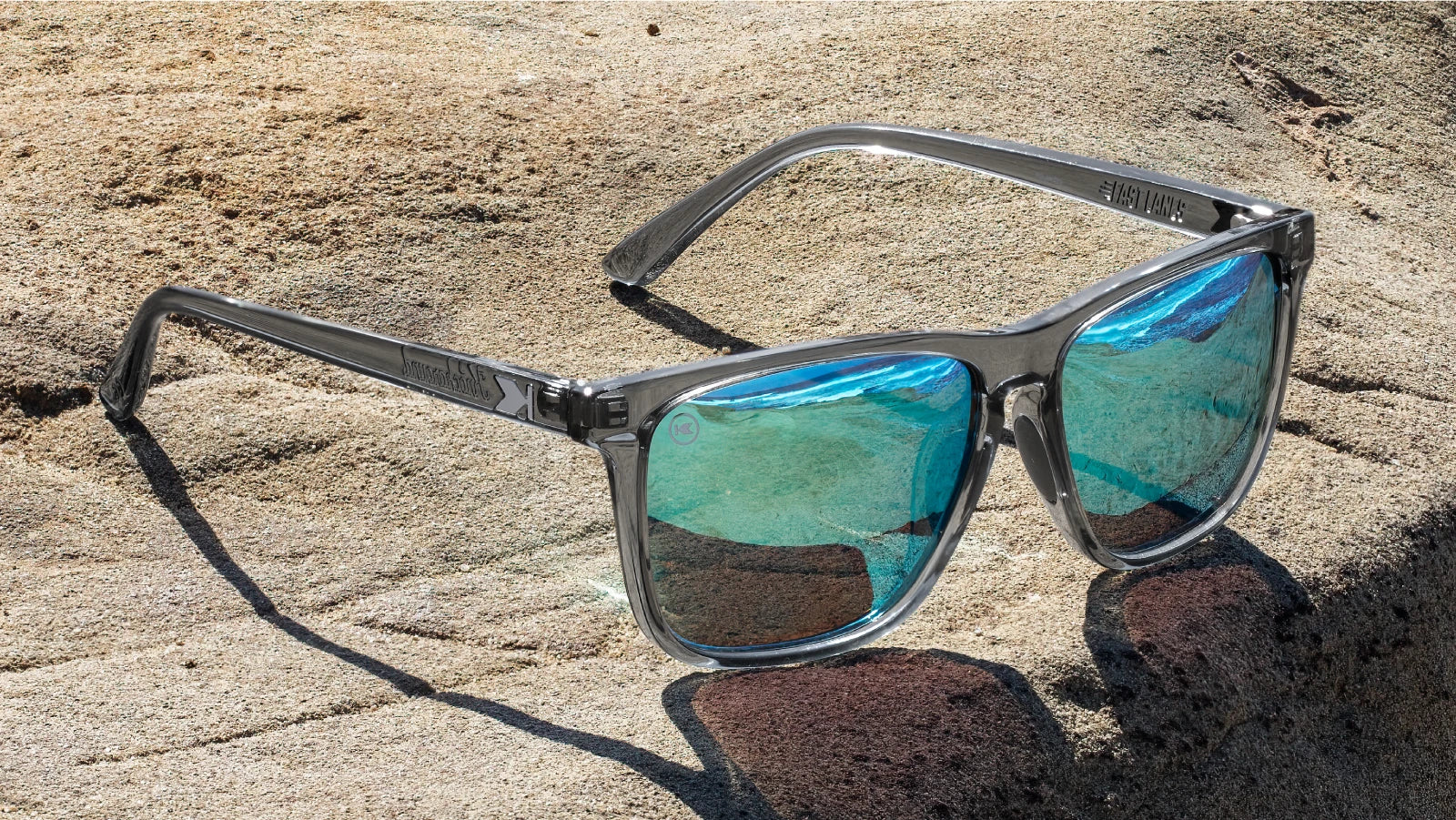 Clear Grey / Aqua Fast Lanes Sport Sunglasses, Flyover