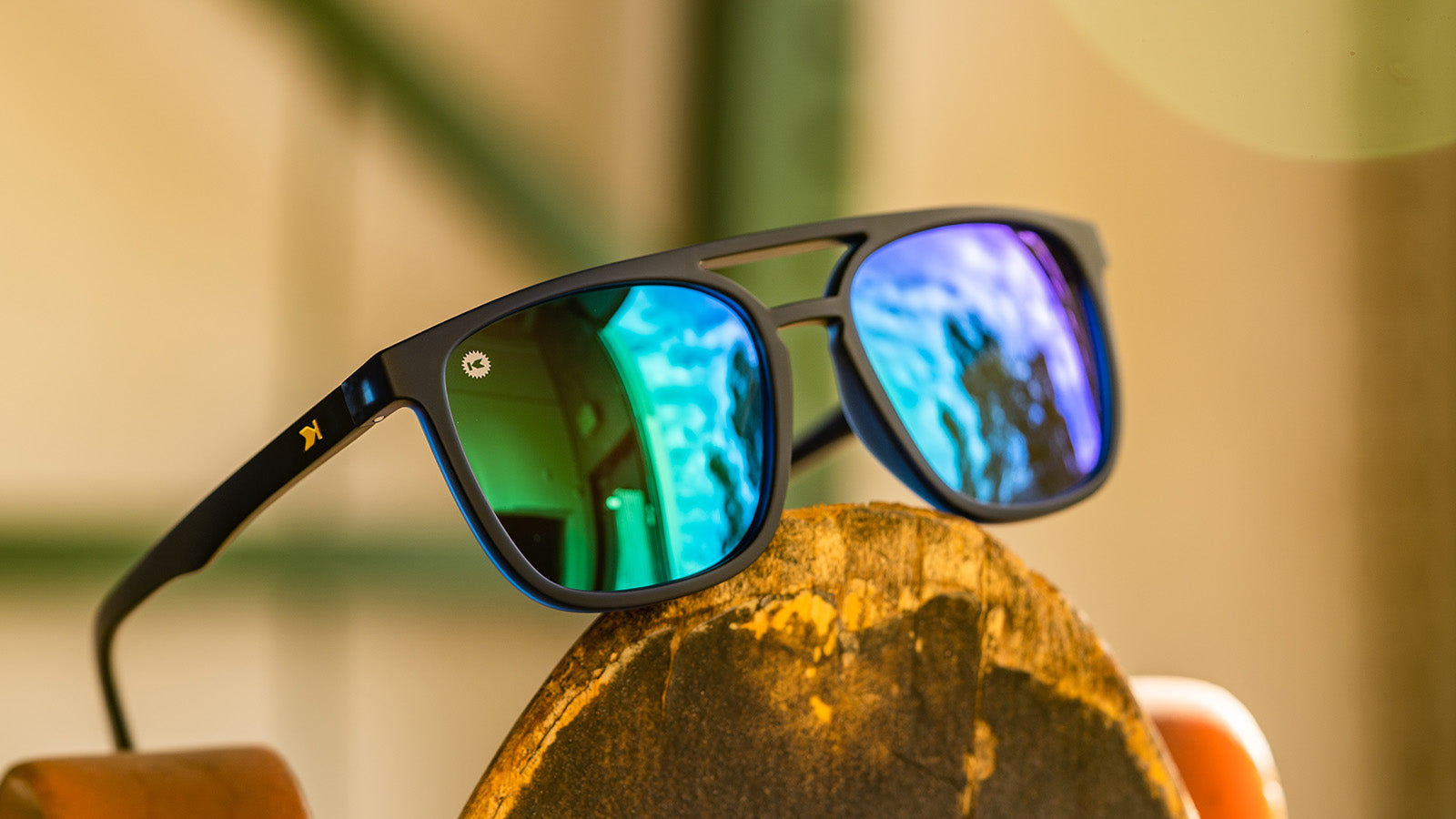 Blue Sunglasses with Polarized Green Lenses