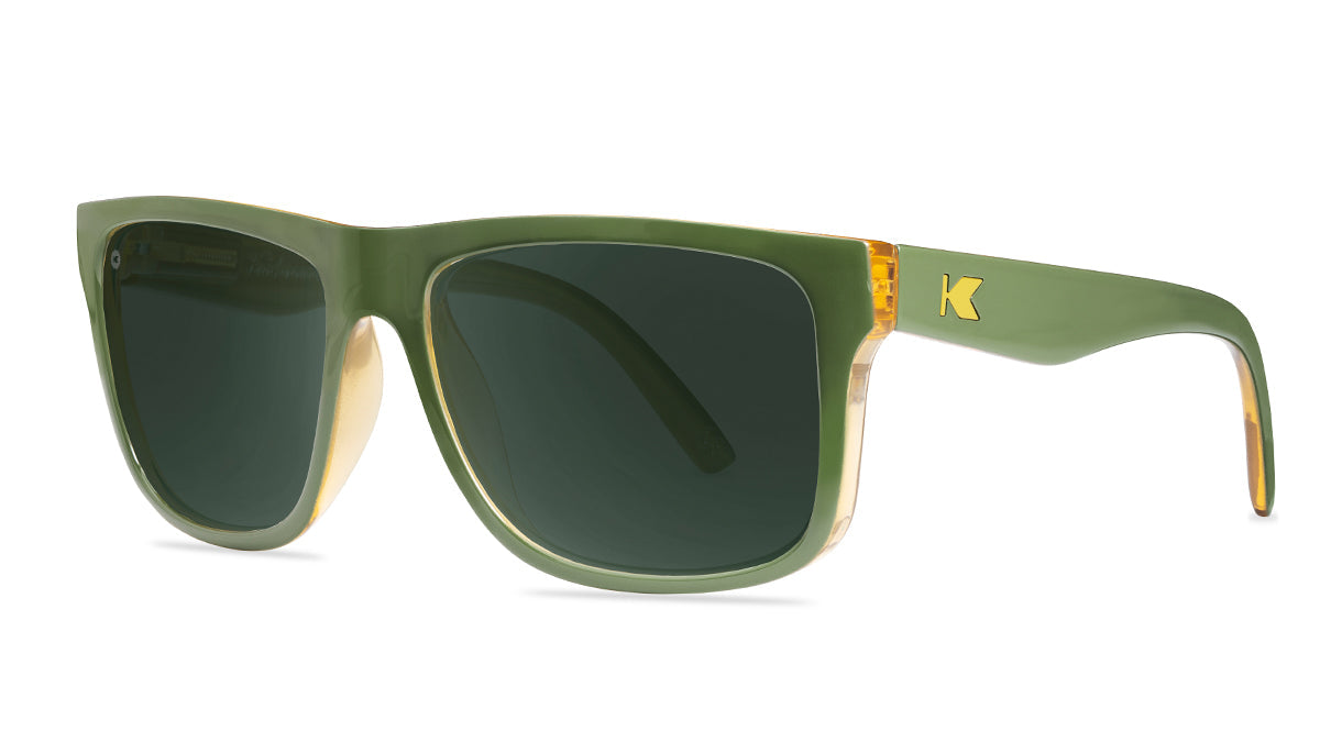 Sunglasses with Glossy Green Frames and Polarized Green Lenses, Threequarter