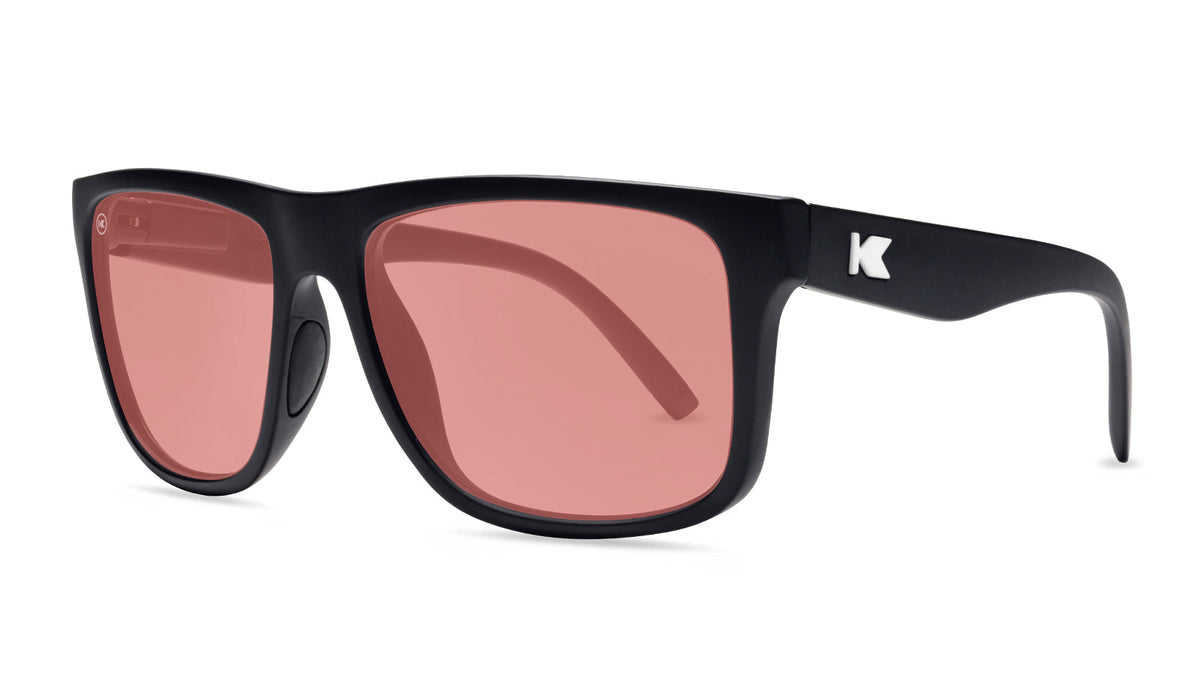 Sunglasses with Black Frames and Pink Color Enhancing Lenses, Threequarter