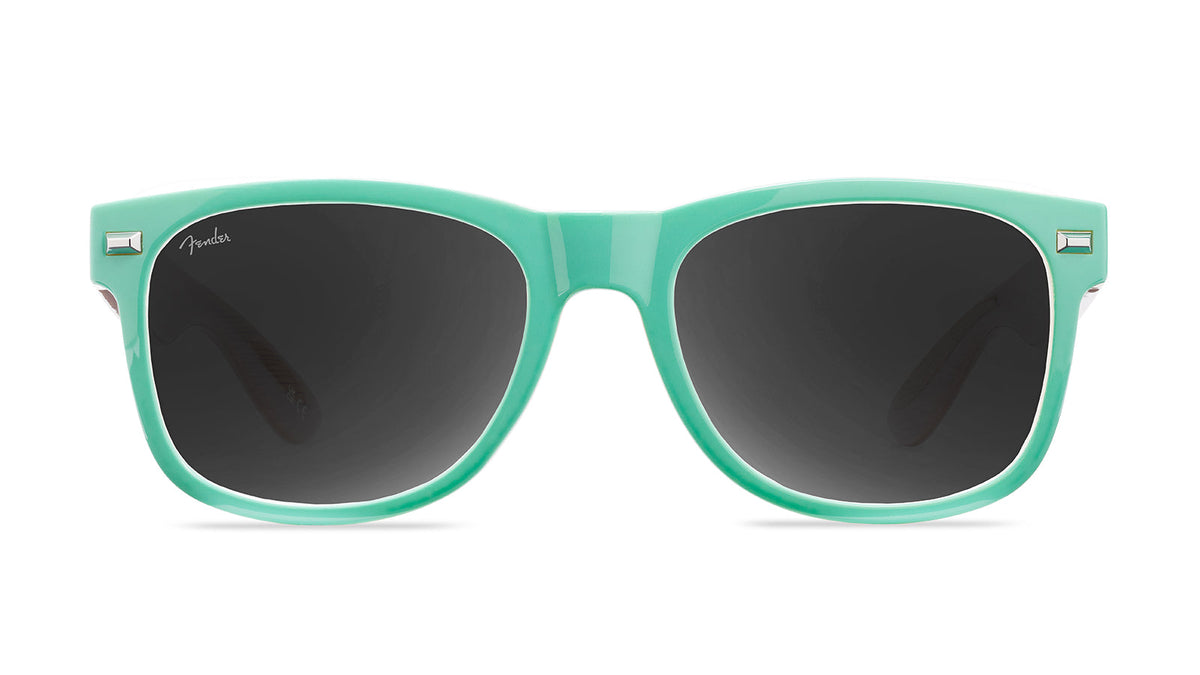 Knockaround and Fender® Surf Green Stratocaster™ Fort Knocks Sunglasses with polarized grey lenses, front