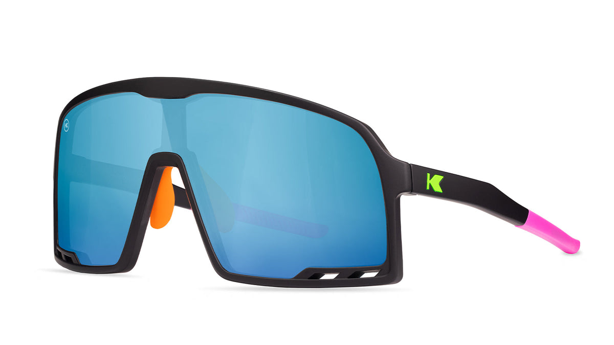 Knockaround Hang Time Campeones Sport Sunglasses with polarized blue lenses, Threequarter