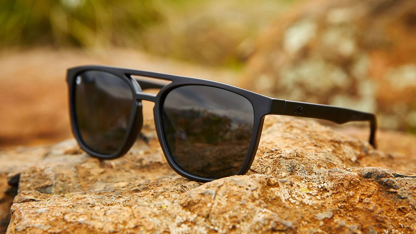 Sunglasses with Matte Black Frames and Polarized Black Smoke Lenses, Flyover