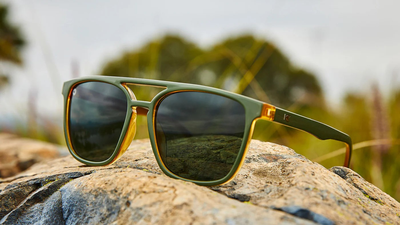 Sunglasses with Coyote Calls Frames and Polarized Aviator Green Lenses, Flyover