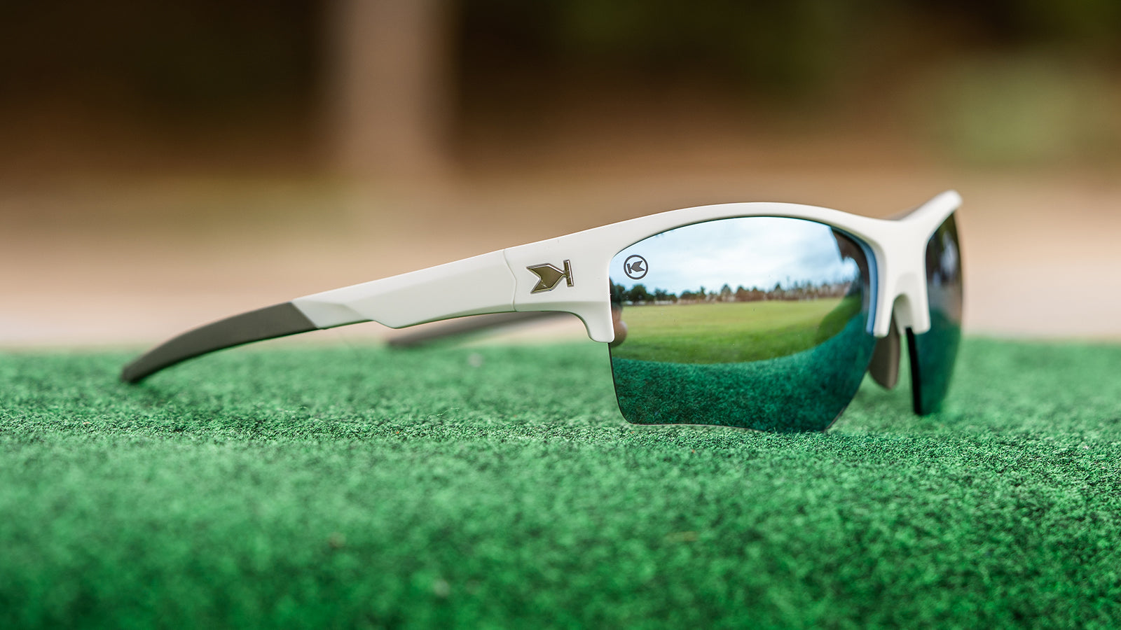 Sunglasses with White Frame and Blue Lenses