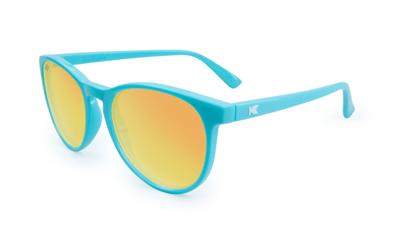 Mai Tais Sunglasses with Glossy Turquoise Frames and Yellow Sunset Mirrored Lenses, Flyover