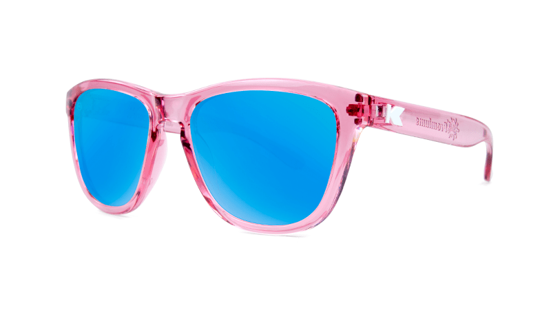 Knockaround Kids Sunglasses Pink Frames with Aqua Blue Lenses, Threequarter