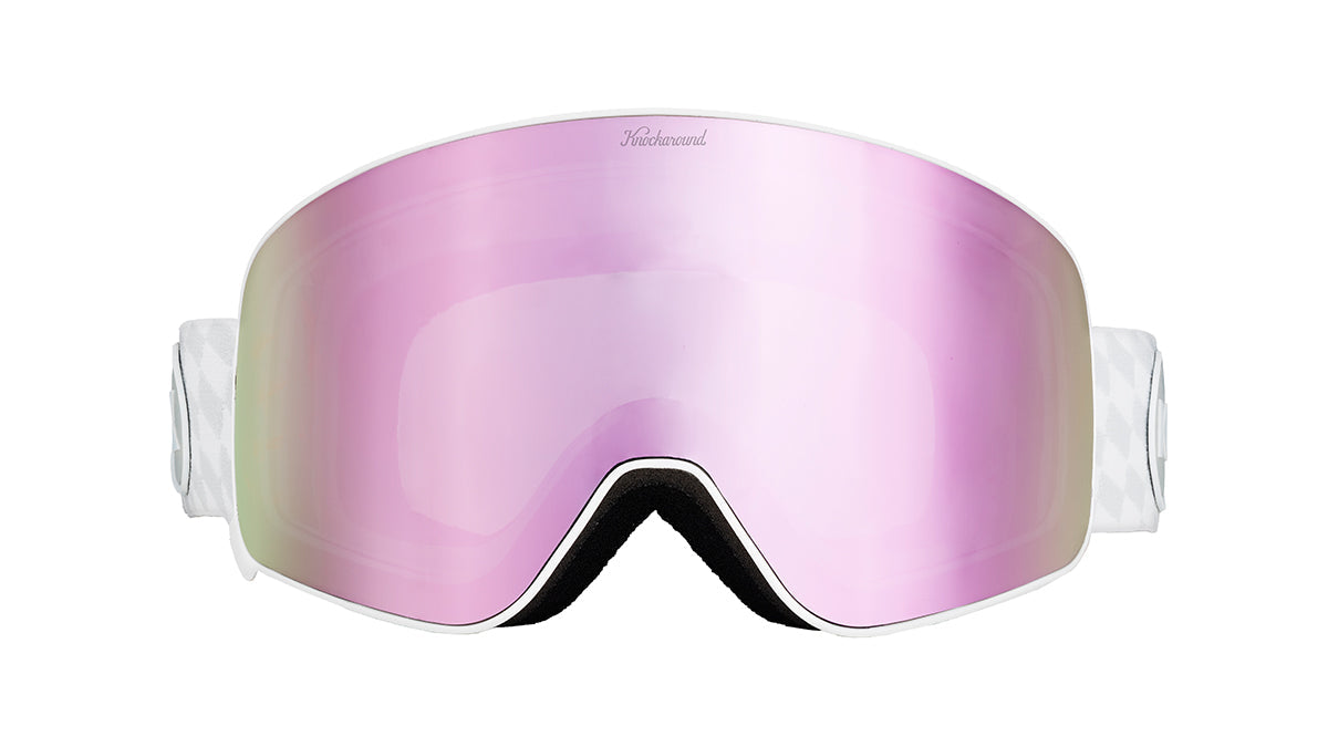Knockaround Snow Goggles With Lilac Lens and White Strap, Threequarter