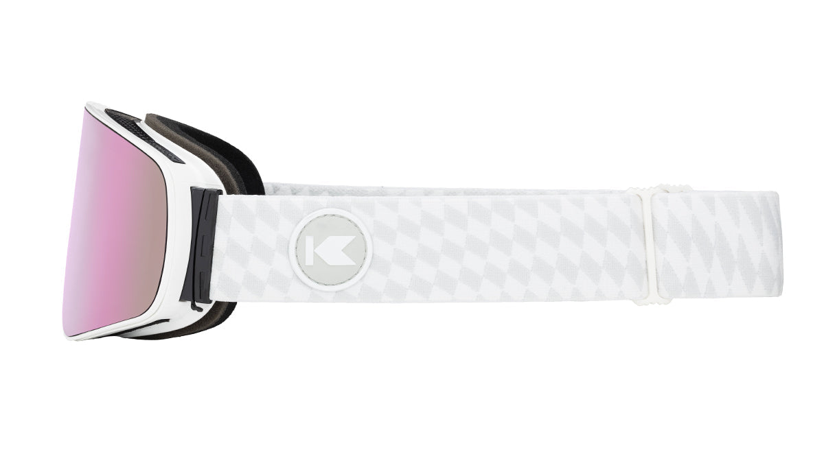 Knockaround Snow Goggles With Lilac Lens and White Strap, Side