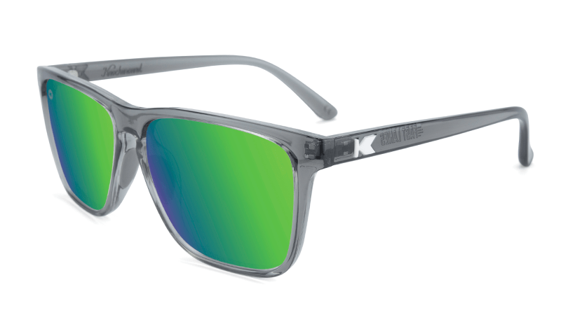 Sport Sunglasses with Clear Grey Frame and Polarized Green Moonshine Lenses, Flyover