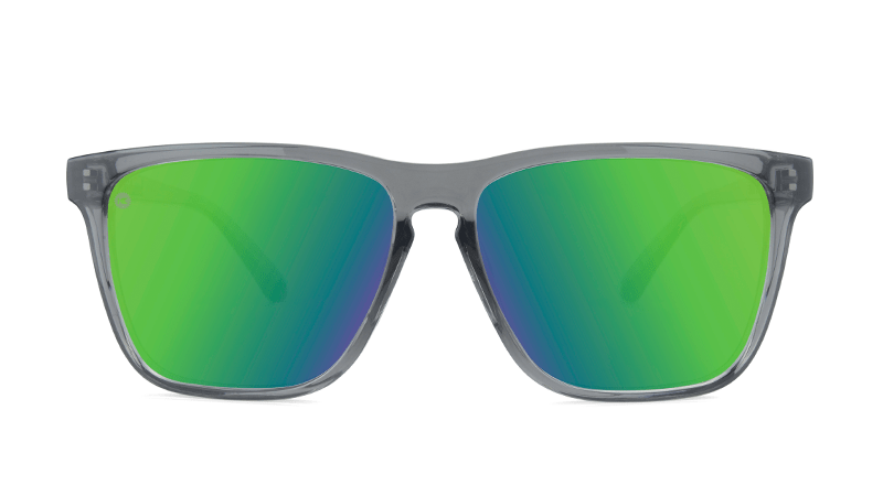 Sport Sunglasses with Clear Grey Frame and Polarized Green Moonshine Lenses, Flyover
