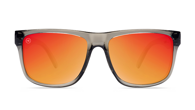 Sunglasses with Clear Grey Frames and Polarized Red Sunset Lenses, Flyover