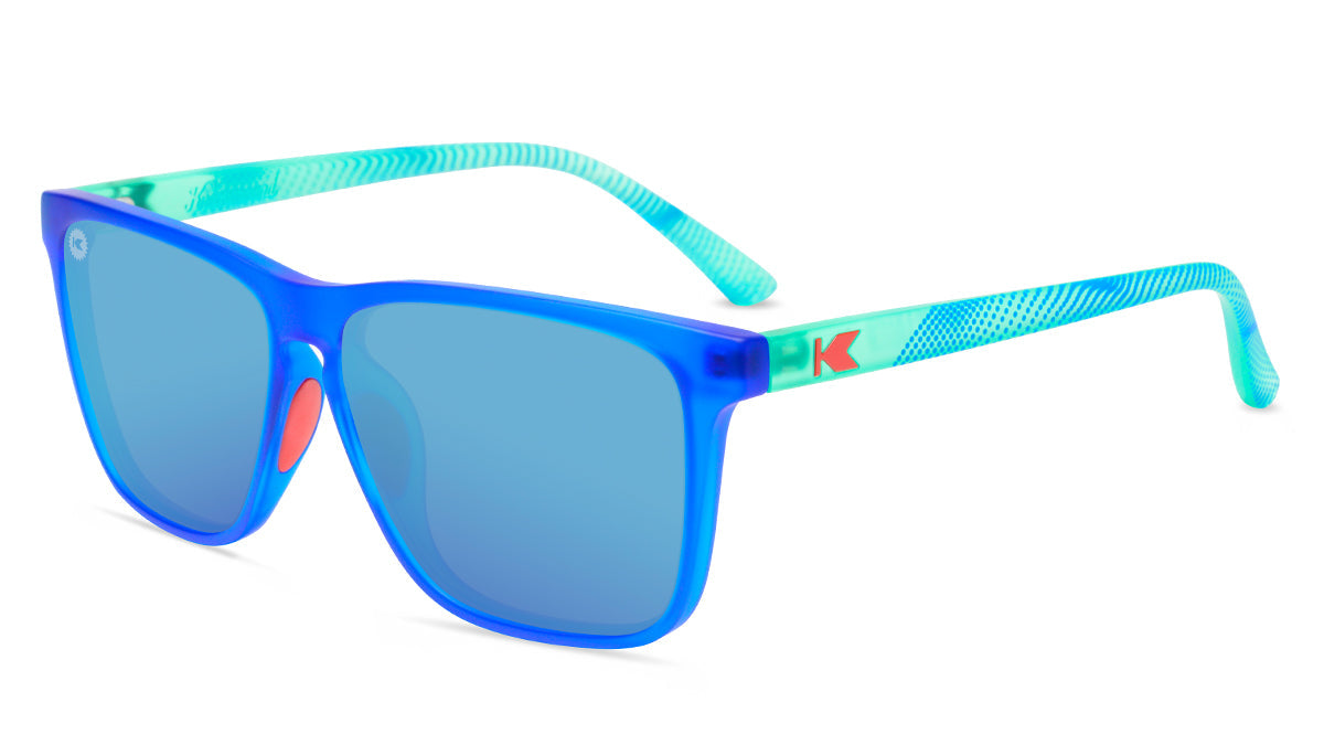 Sport Sunglasses with Blue Fronts and Mine Green Arms and Polarized Aqua Lenses, Flyover