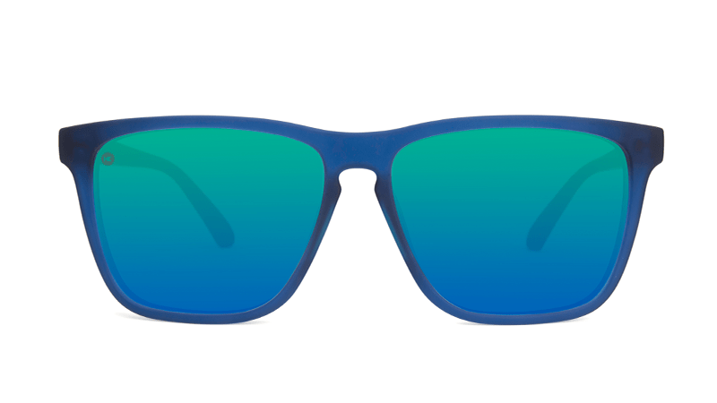 Sunglasses with Navy Frames and Polarized Mint Green Lenses, Flyover