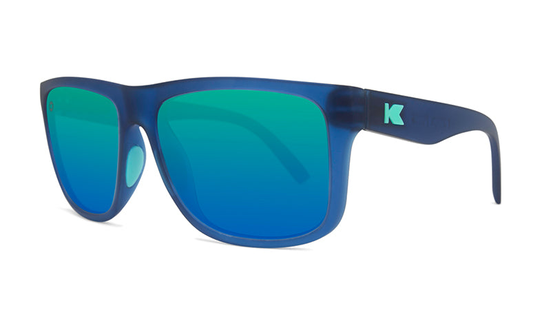 Sunglasses with Navy Frames and Polarized Green Lenses, Threequarter