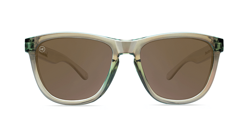 Sunglasses with Aged Sage Frames and Polarized Amber Lenses, Flyover