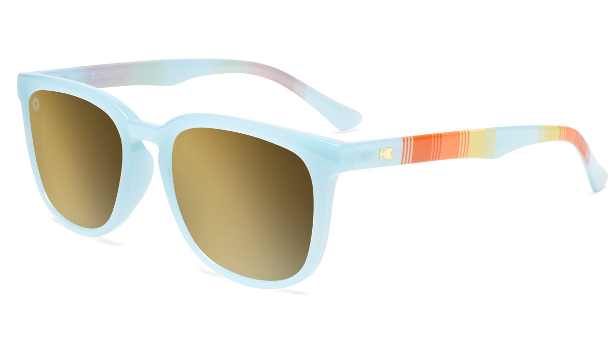 Sunglasses with Light Blue Frames and Polarized Gold Lenses, Flyover