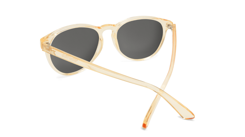 Sunglasses with Glossy Peach Frames and Polarized Snow Opal Lenses, Back