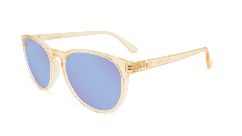 Sunglasses with Glossy Peach Frames and Polarized Snow Opal Lenses, Flyover