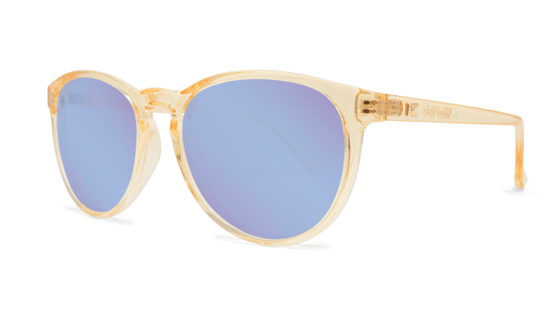 Sunglasses with Glossy Peach Frames and Polarized Snow Opal Lenses, Threequarter
