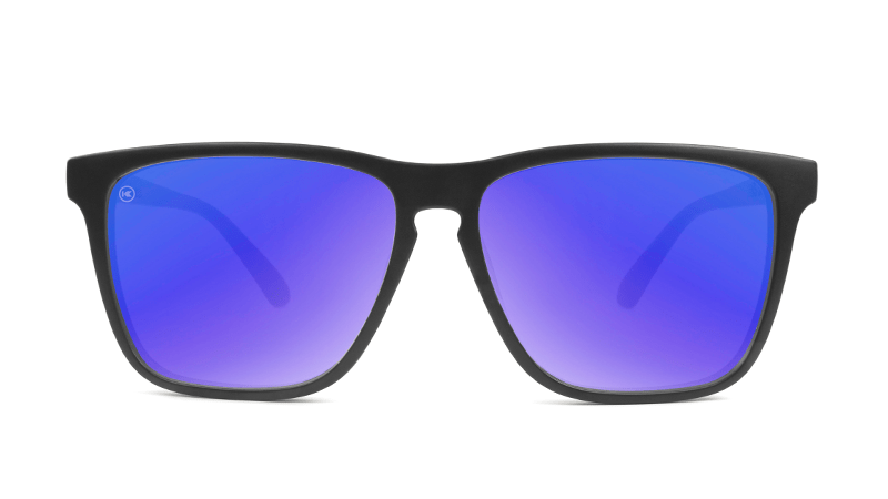 Sunglasses with Matte Black Frames and Polarized Blue Moonshine Lenses, Flyover