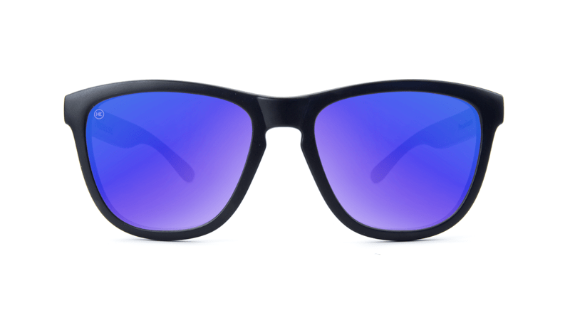 Premiums Sunglasses with Matte Black Frames and Blue Moonshine Mirrored Lenses, Flyover