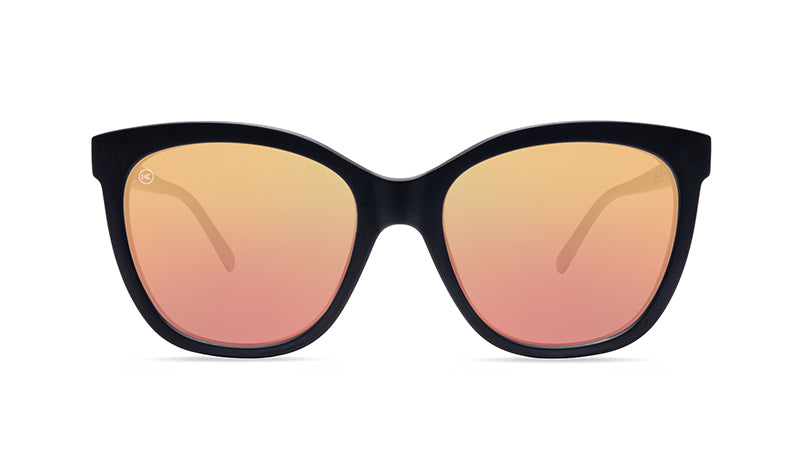 Sunglasses with Matte Black Frames and Polarized Rose Gold Lenses, Front