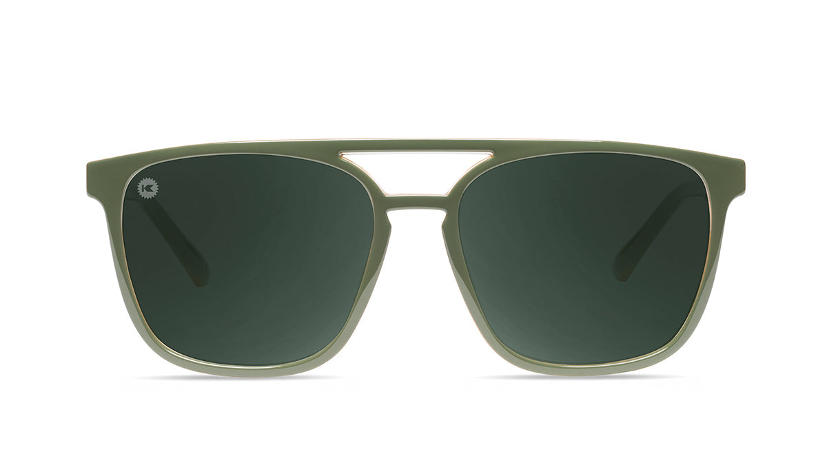 Sunglasses with Coyote Calls Frames and Polarized Aviator Green Lenses, Flyover