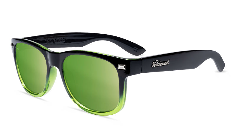 Sunglasses with Glossy Black Frames and Polarized Green Lenses, Flyover