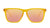 Sunglasses wtih yellow topographic frames and polarized peach lenses, flyover