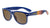 Sunglasses with Glossy Blue Frames and Polarized Amber Lenses, Flyover