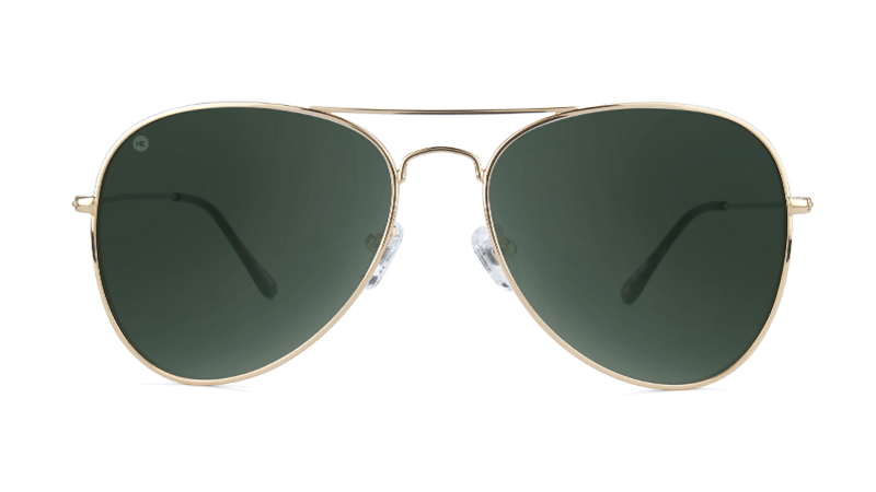 Sunglasses with Gold Metal Frame and Polarized Aviator Green Lenses, Flyover