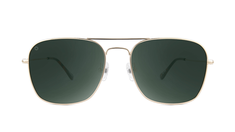 Sunglasses with Gold Metal Frame and Polarized Aviator Green Lenses, Flyover