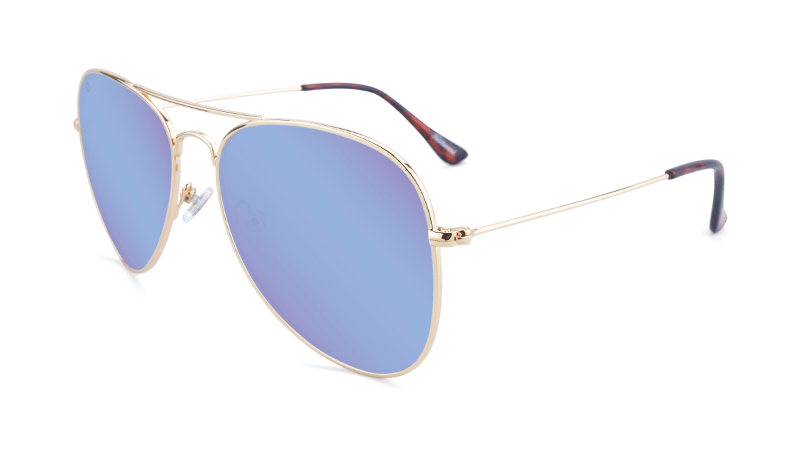 Sunglasses with Gold Metal Frame and Polarized Snow Opal Lenses, Flyover