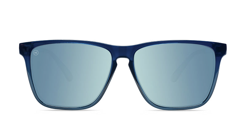 Sunglasses with Glossy Blue Frames and Polarized Sky Blue Lenses, Flyover
