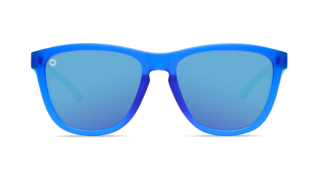 Sport Sunglasses with Blue Fronts and Mine Green Arms and Polarized Aqua Lenses, Flyover