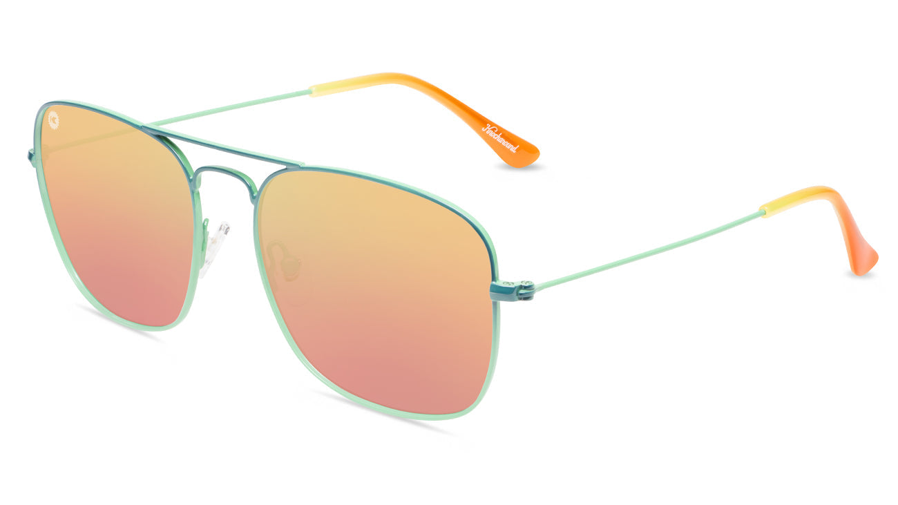 Sunglasses with Green Wire Frames and Polarized Rose Gold Lenses, Flyover