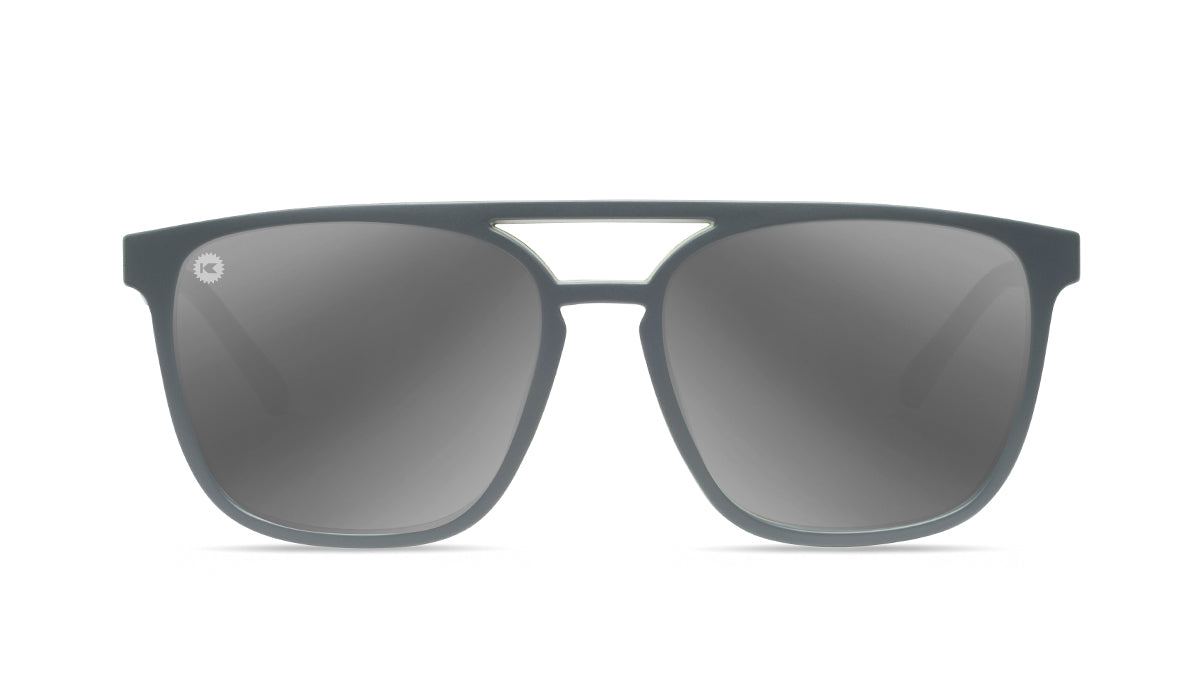 Sunglasses with Grey And Green Frames and Polarized Silver Smoke Lenses, Flyover