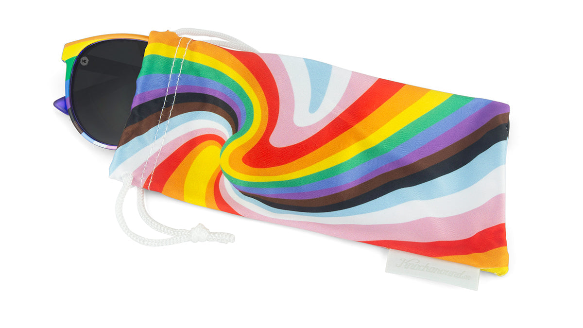 Sunglasses with Loud and Proud Frames and Polarized Black Smoke Lenses, Pouch