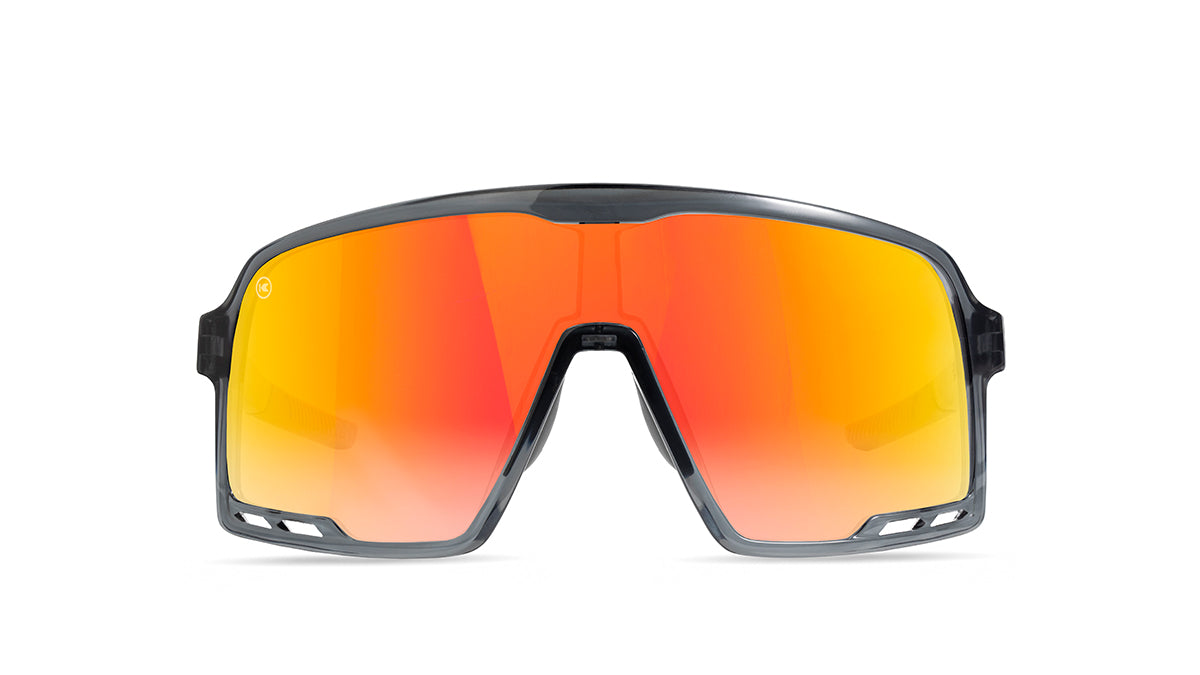 Sport Sunglasses with Clear Grey Frames and Red Sunset Lenses, Front