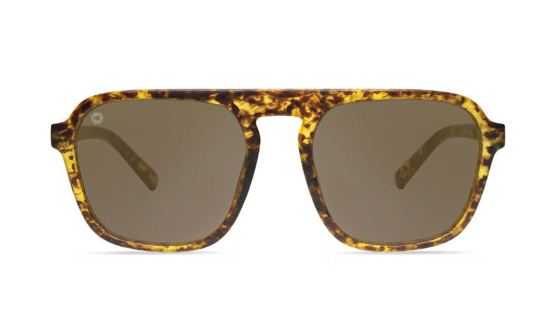 Sunglasses with Matte Tortoise Frames and Polarized Amber Lenses, Flyover
