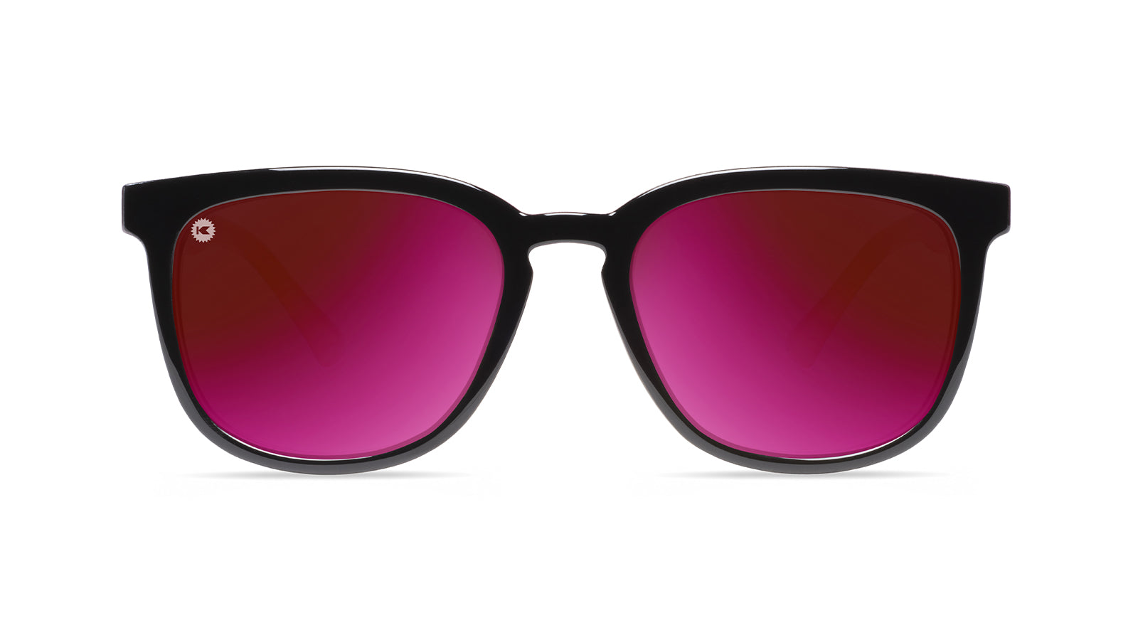 Sunglasses with Black Frame and Polarized Fuchsia Lenses, Flyover