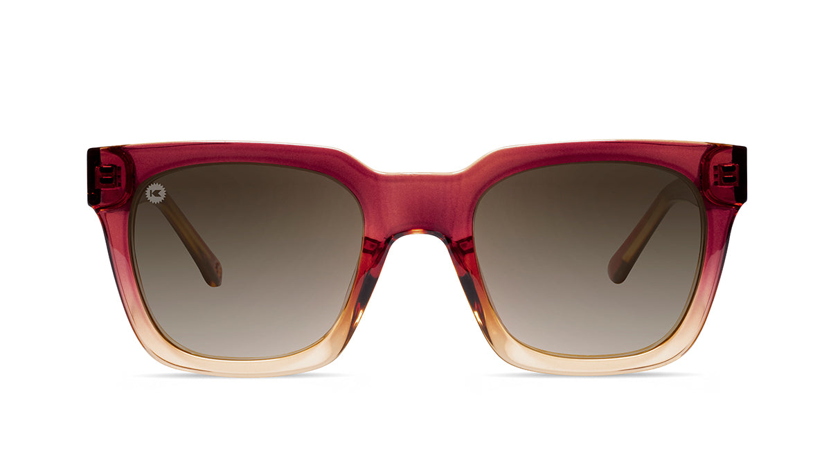Sunglasses with Red and Yellow frames and Polarized Amber Gradient Lenses, Flyover