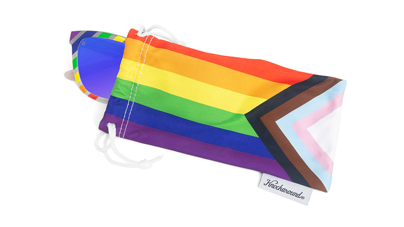 Sunglasses with Pride Flag and Polarized Blue Moonshine Lenses, Pouch