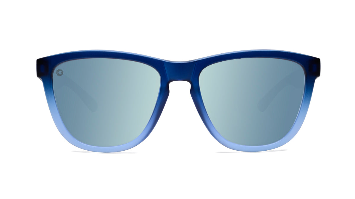 Sunglasses with Blue Frame and accent stripping with Polarized Blue Lenses, Flyover