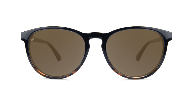 Sunglasses with Black and Tortoise Shell Fade Frames, and Polarized Amber Lenses, Flyover