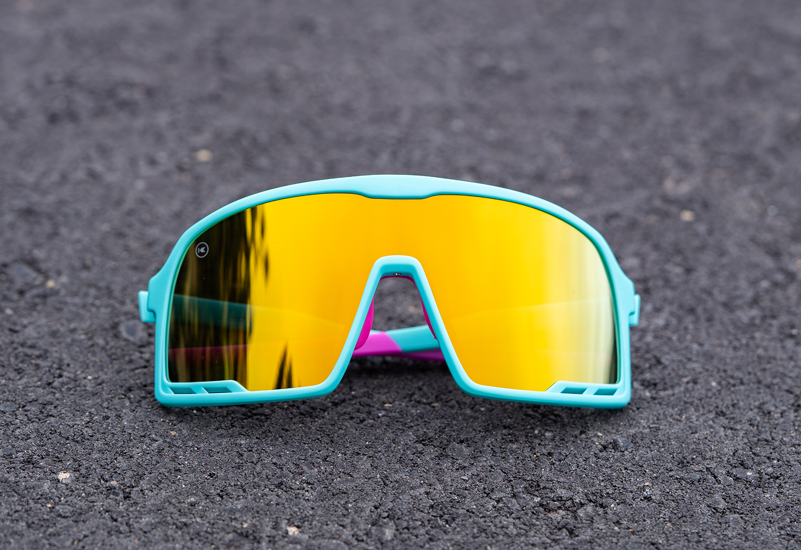 Sunglasses With Rubberized Aqua Frames and Yellow-Blue Lenses, Flyover